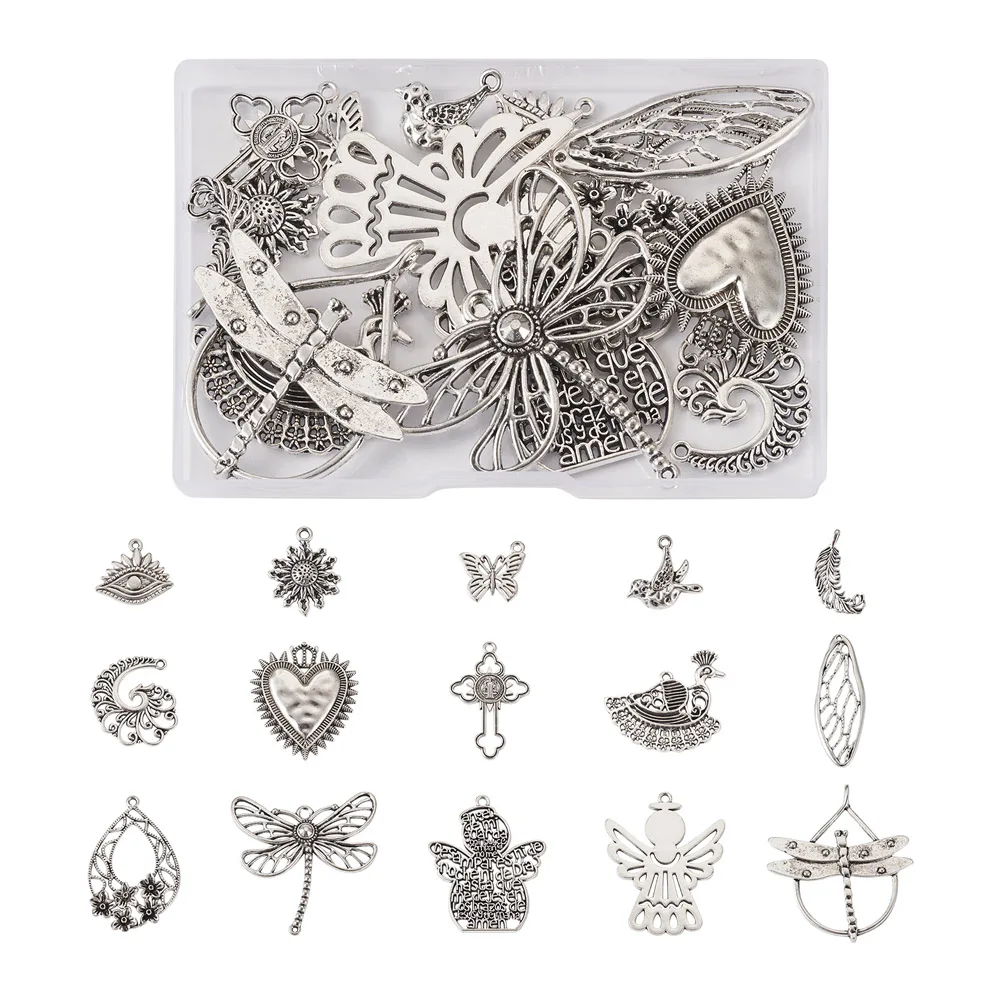 

Подвески из сплава в тибетском стиле, винтажные подвески в виде цветка, птицы, бабочки, фурнитура «сделай сам» для изготовления ожерелья, 30 шт.