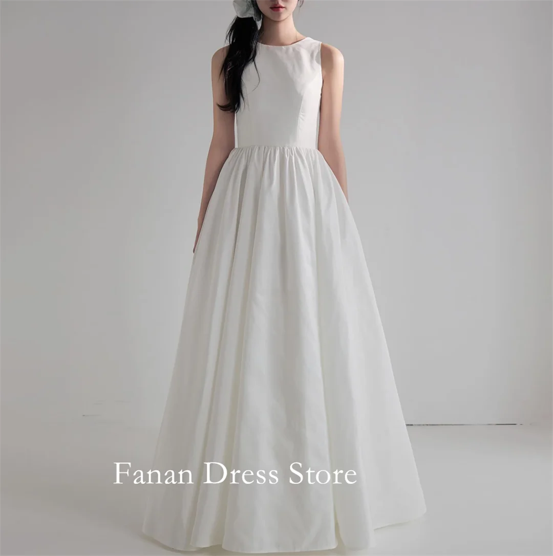 

Fanan O-Neck Ivory A-Line Wedding Dress Customized Taffeta Floor Length Simple Bridal Party Gown Vestidos De Novia