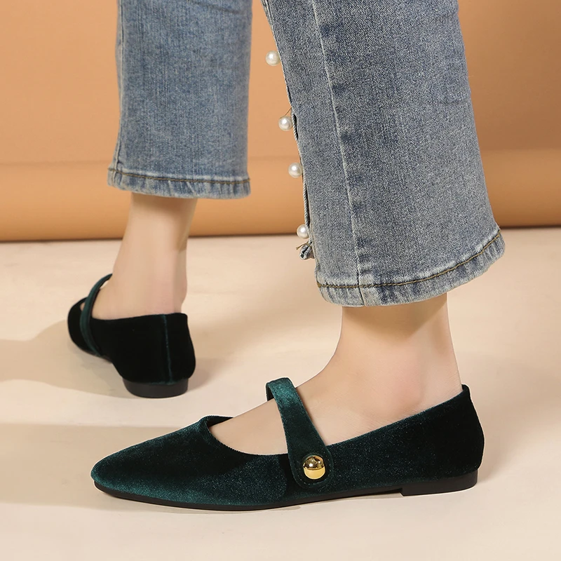 Neue, bequeme Damenschuhe mit quadratischem Absatz und spitzer Zehenpartie, modische und lässige flache Schuhe für Frühling und Herbst 2025 – Detail 9