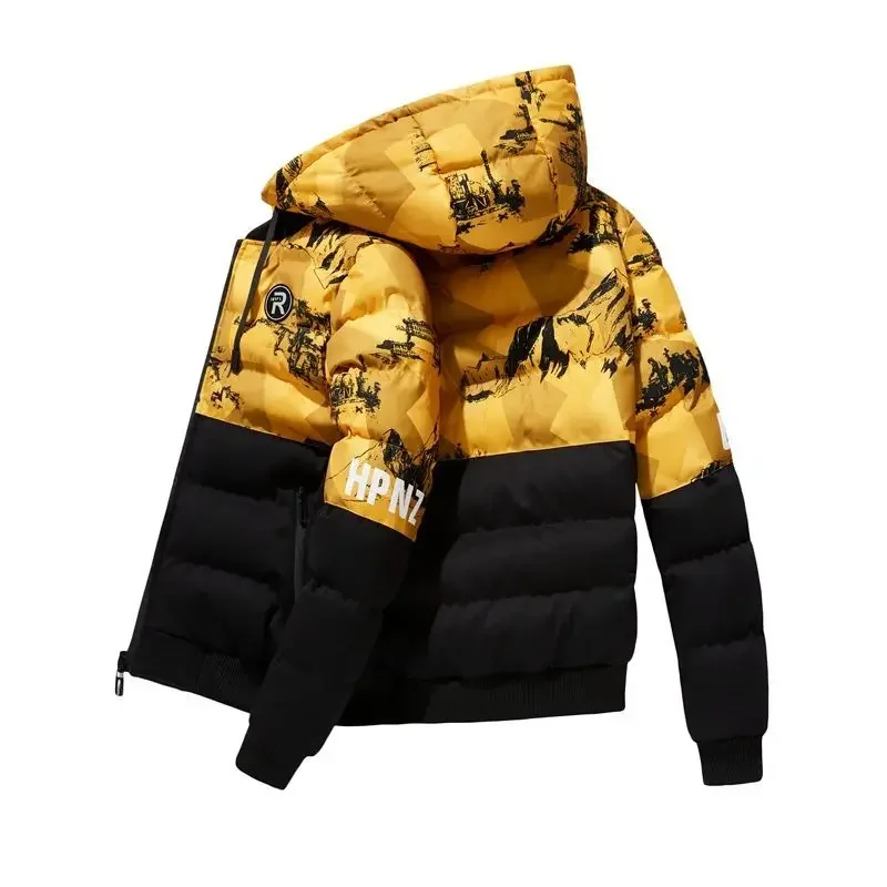 Jacket Winter Collar Cotton-padded Coat Type of Positive Negative Wear with Cotton-padded Parkas Contrast Color Men Outwear