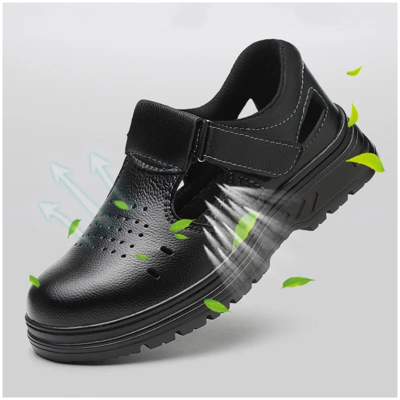 

Мужская повседневная дышащая рабочая обувь со стальным носком, защитная обувь из мягкой кожи, летние рабочие сандалии, защитные ботинки для мужчин