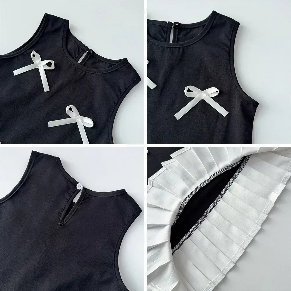 Black Bow Decoration Princess Dresses Korean Version Summer New Sleeveless Girls Dress Sweet and Simple Children's Clothing image 6