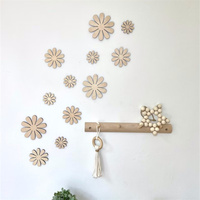 Nordic Wooden Daisy Flower Wall Decoration Self-adhesive Wall Stickers Set Wooden Sticker for Kids Room Nursery Decor