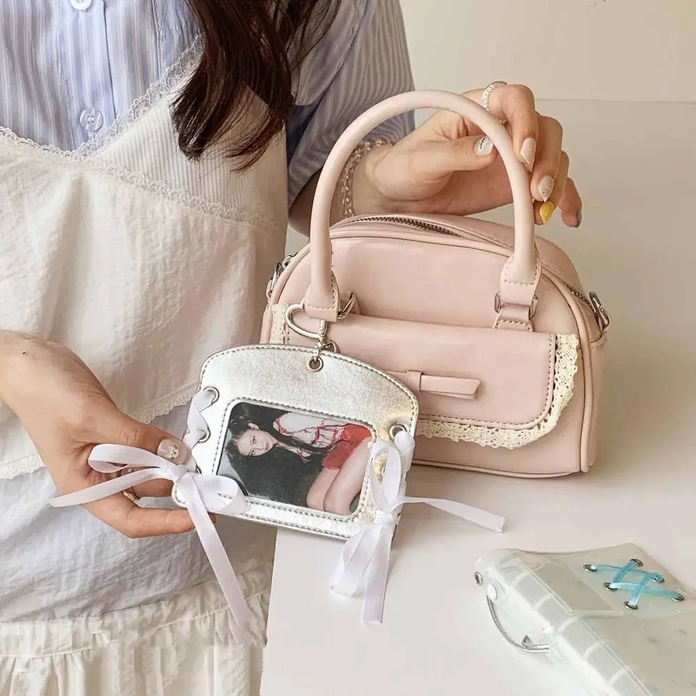 

Korean Idol Balletcore Photocard Holder DIY Ribbon PU Photocard Holder Protective Case ID Card Cover Bus Card Holder Outdoor