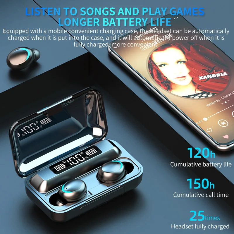 TWS Bluetooth 5.1 Earphones 2200mAh Charging Box Wireless Headphone 9D Stereo Sports Waterproof Earbuds Headsets With Microphone
