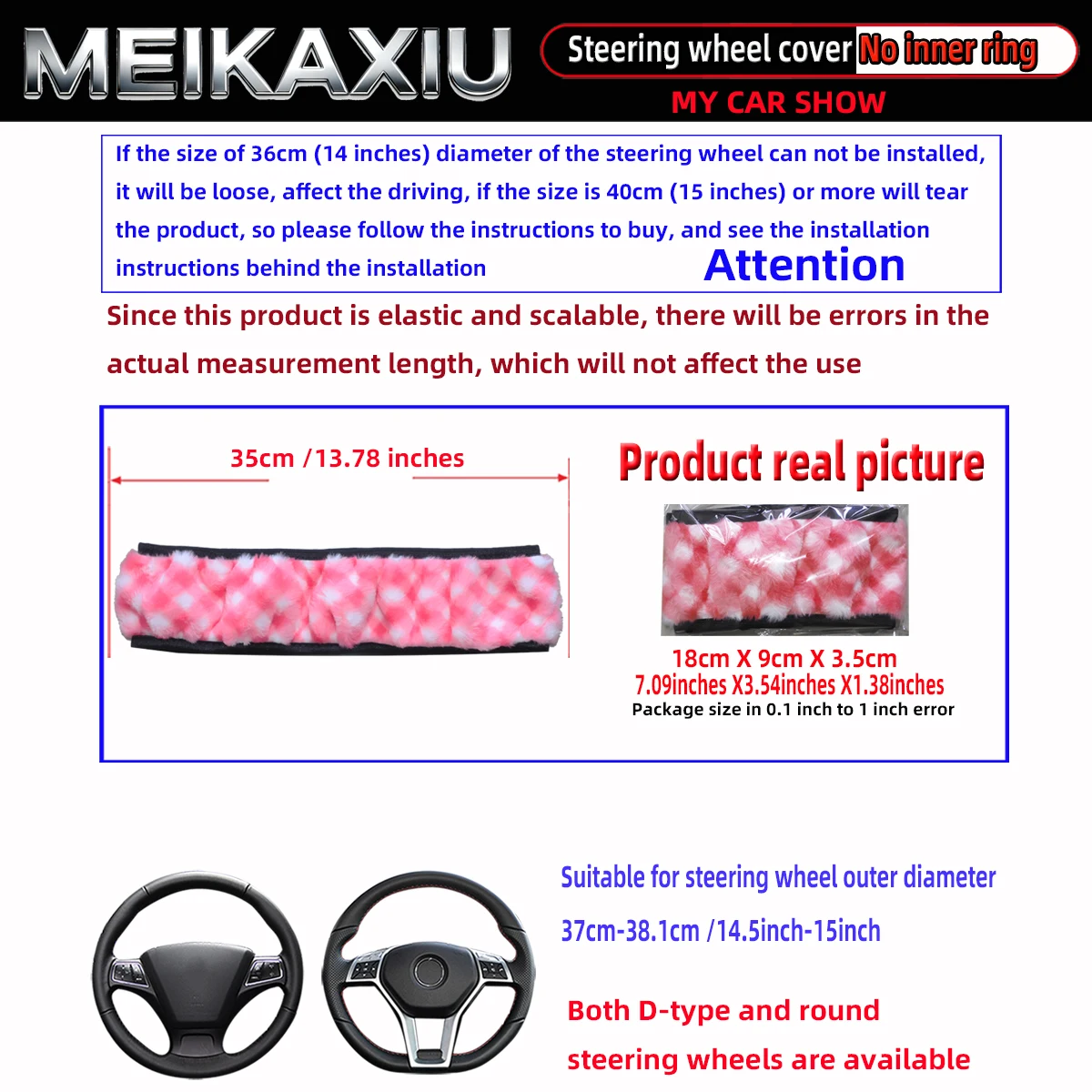 Artificial Rabbit Fur Checkered Steering Wheel Cover 37-38CM Outer Rim Decorative Car Accessory for Women New Style