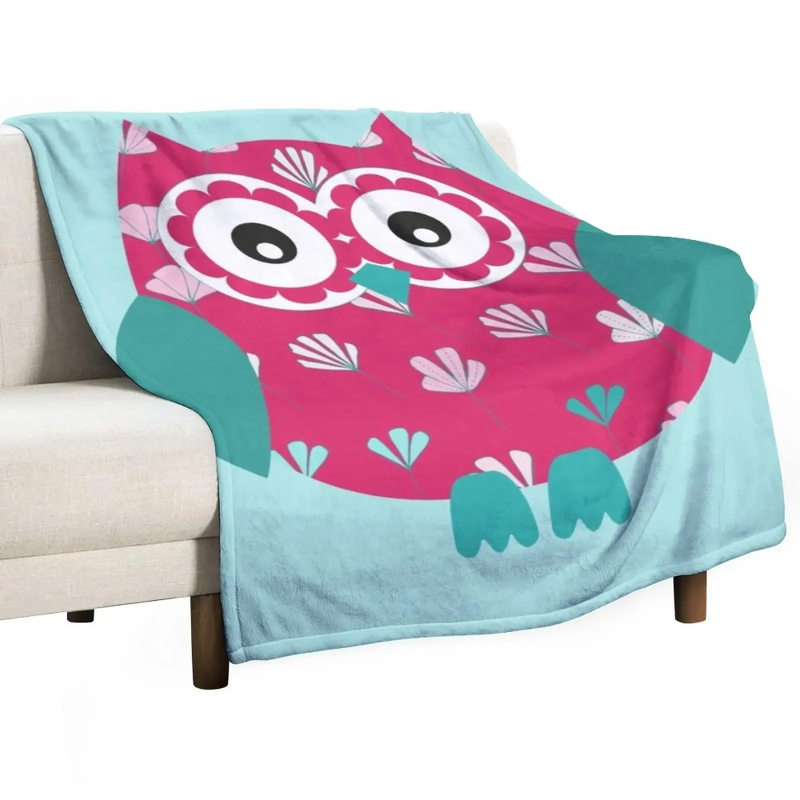 

Cute Owl with Floral Pattern in Pink and Teal Throw Blanket Polar Retros Blankets