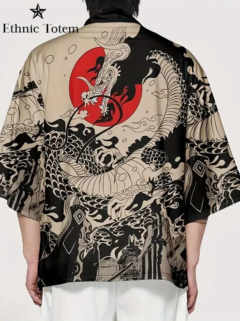 2025 New Style Dragon Samurai Pattern Men Women Japanese Kimono Harajuku Haori Coat Summer Beach Clothing Traditional Clothes