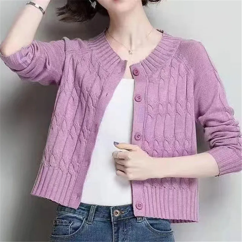 Cardigan de malha curta para mulheres, suéteres vintage, casaco primavera, top outono, malhas femininas, novo