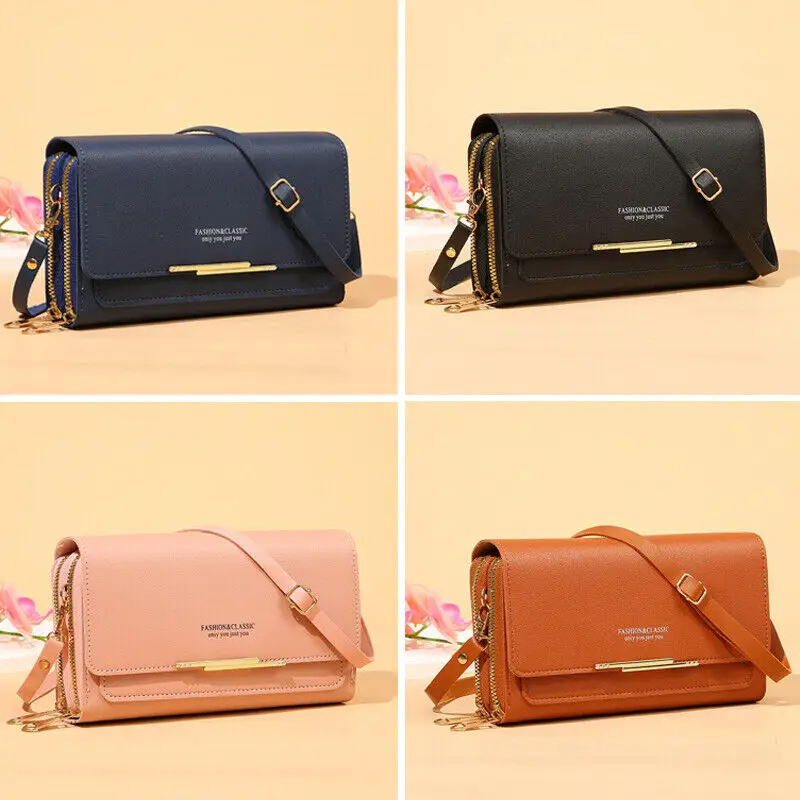 New Women Long Wallet Money Clutch Handbag Korean Large Capacity Multifunctional Shoulder Bag Hand Bag Zipper Purse Mobile Bag