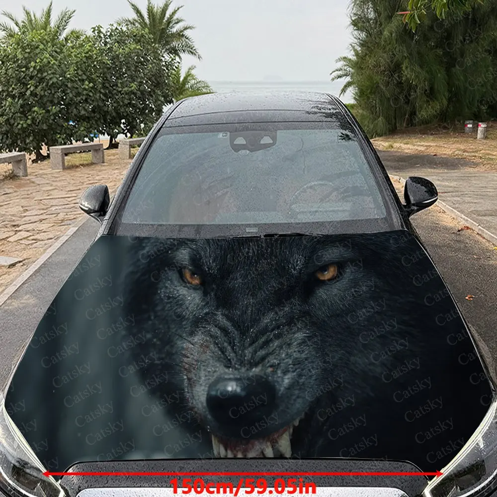 Angry Wolf Car Cover Decal, Auto Hood Sticker, Waterproof and Self-adhesive Auto Vinyl Wraps, Cool Car Exterior Decoration, Holi