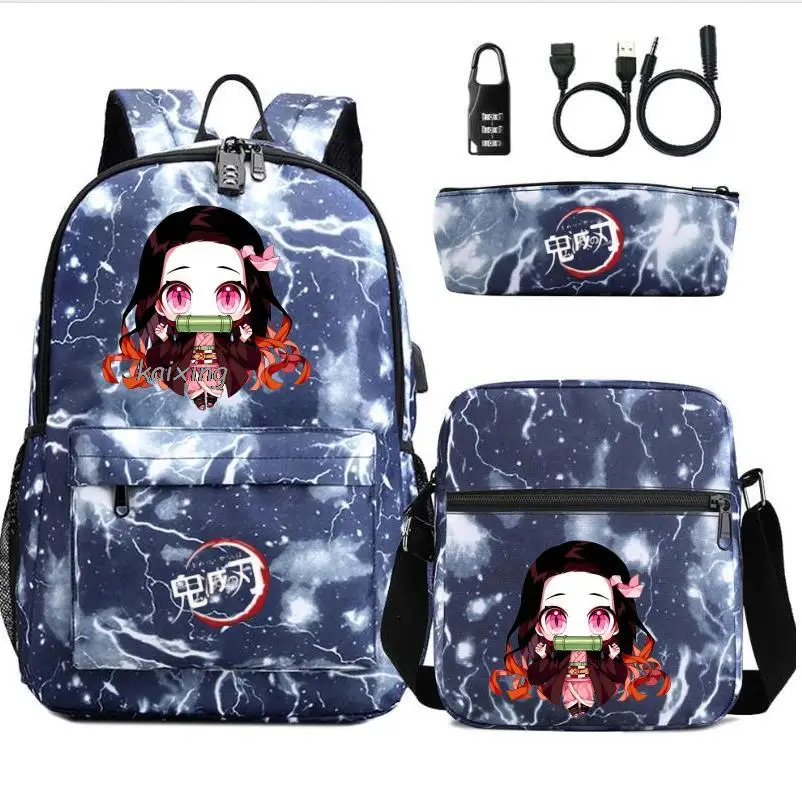 Hot Kamado Nezuko Demon Slayer Bookbag Kids Usb Anti-theft Lock Backpack Boys Girls School bags Daily Backpacks Mochilas Set