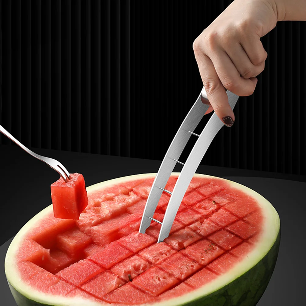 

1pc Stainless Steel Fruit Fruit Slicer Kitchen Creative Watermelon Slicer Gadget For Home Melon Cuber Tool Silver