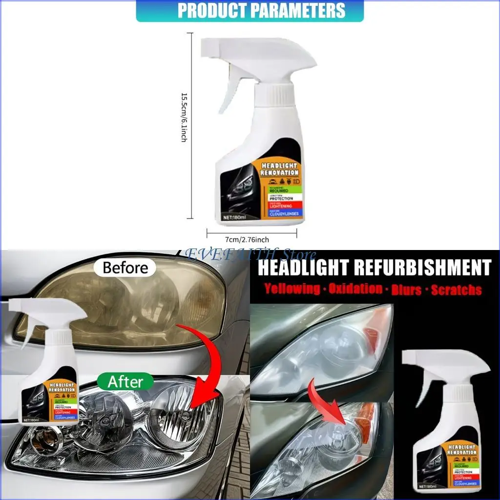 

124B Repair Tool Car Headlight Polishing Restoration Sprayer Headlight Restoration Liquid 180ml Headlamp Remove Oxidation Agent