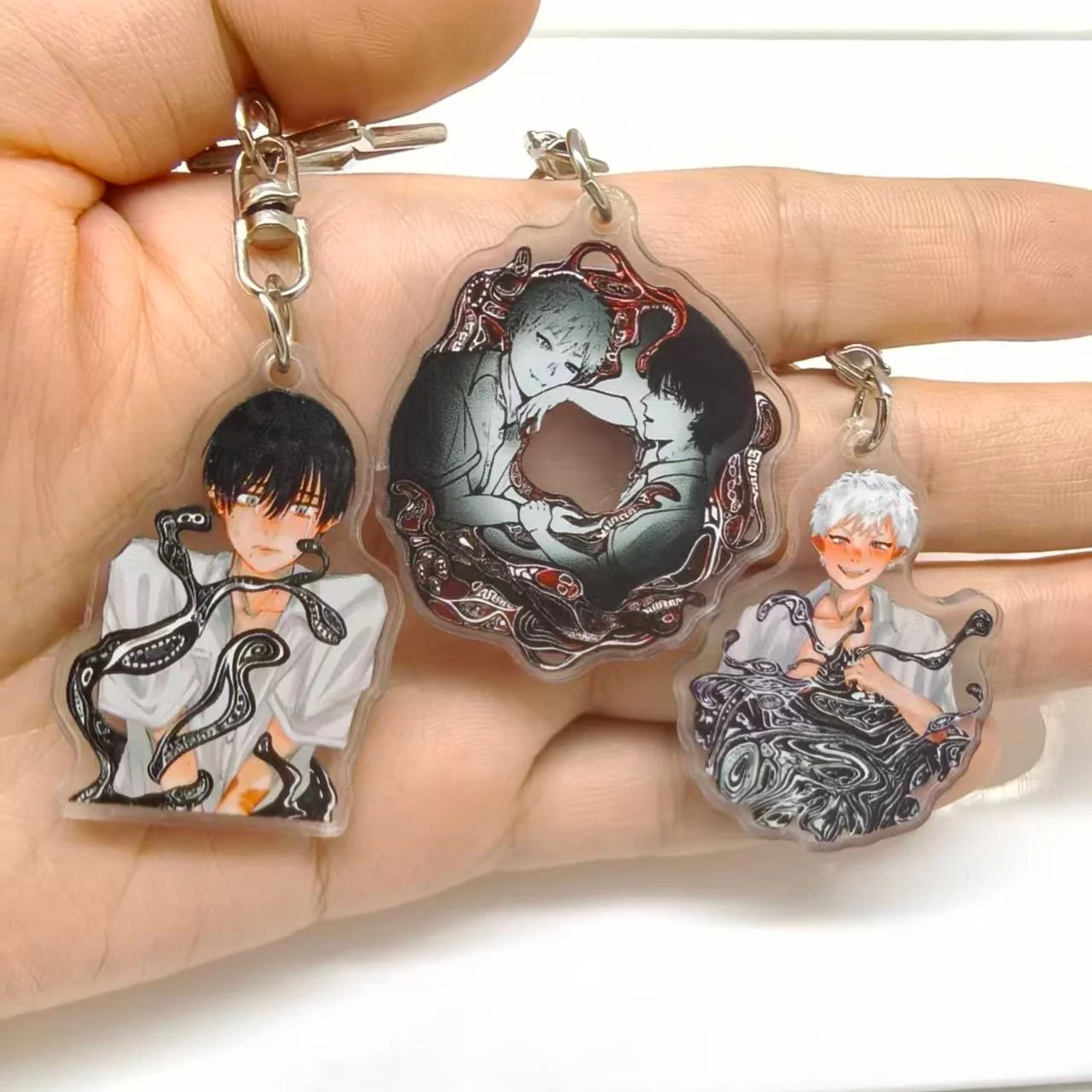 3pcs The Summer Hikaru Died Acrylic Keychain Hikaru Yoshiki Couple Pendant Backpack Decor Ornament  Horror Manga Key Chain Gift
