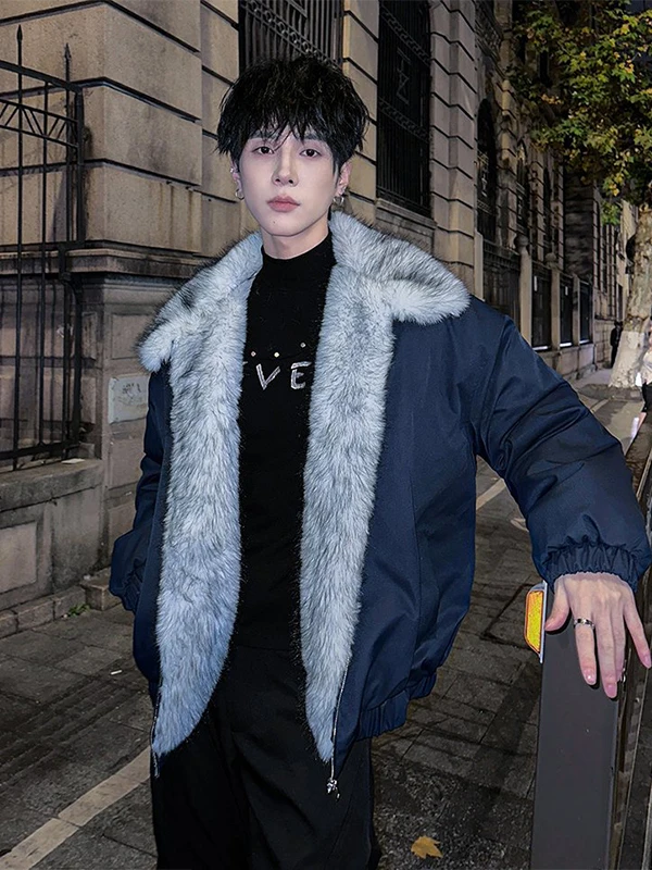 

Мужское зимнее хлопковое пальто с синим меховым воротником American Sle Thiened, теплое хлопковое пальто с дополнительной подкладкой, хлопковая одежда Mountain Eagle