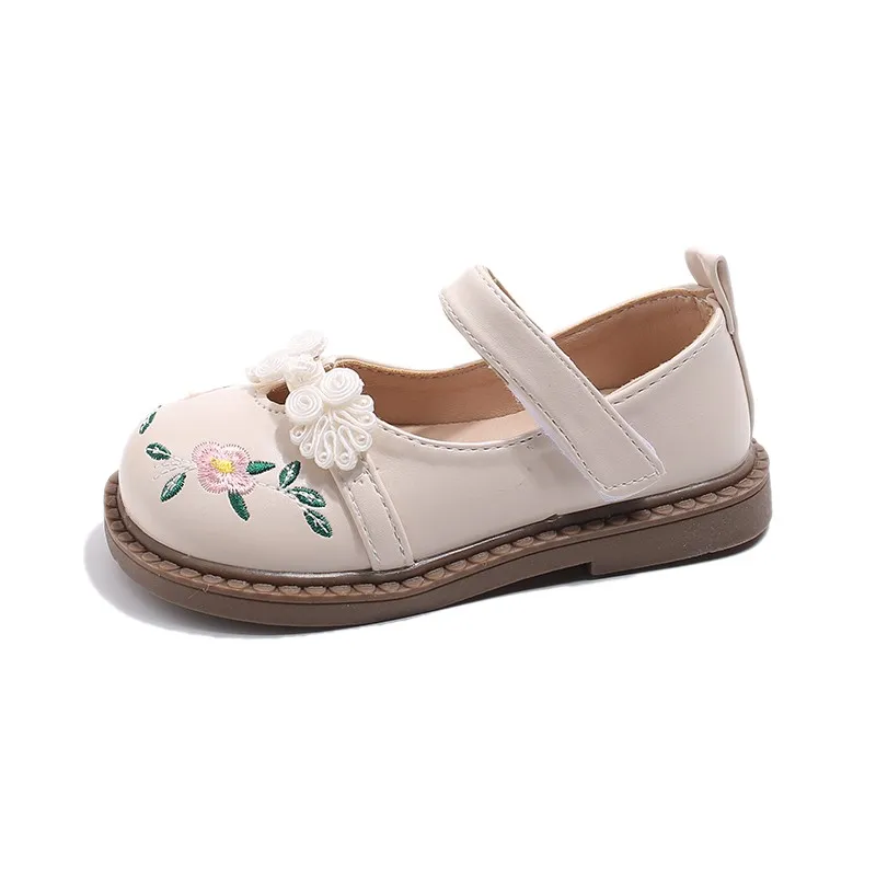 Zapatos pequeños de cuero Hanfu para niña, zapatillas de princesa bordadas de China, novedad de primavera y otoño, 2024