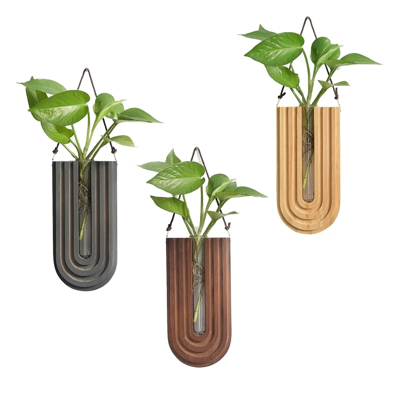 

3PCS Wood Wall Planter Indoor Wooden Hanging Vase For Dried Flowers, Wall Plant Holder, Boho 3Pcs