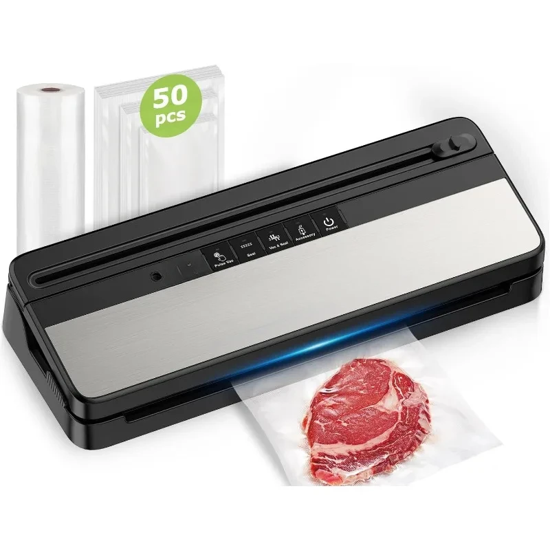

Vacuum Sealer Machine, Multi-Functional Food Sealer with 50 Vacuum Bags & 1 Roll for Food Storage, Built-in Cutter