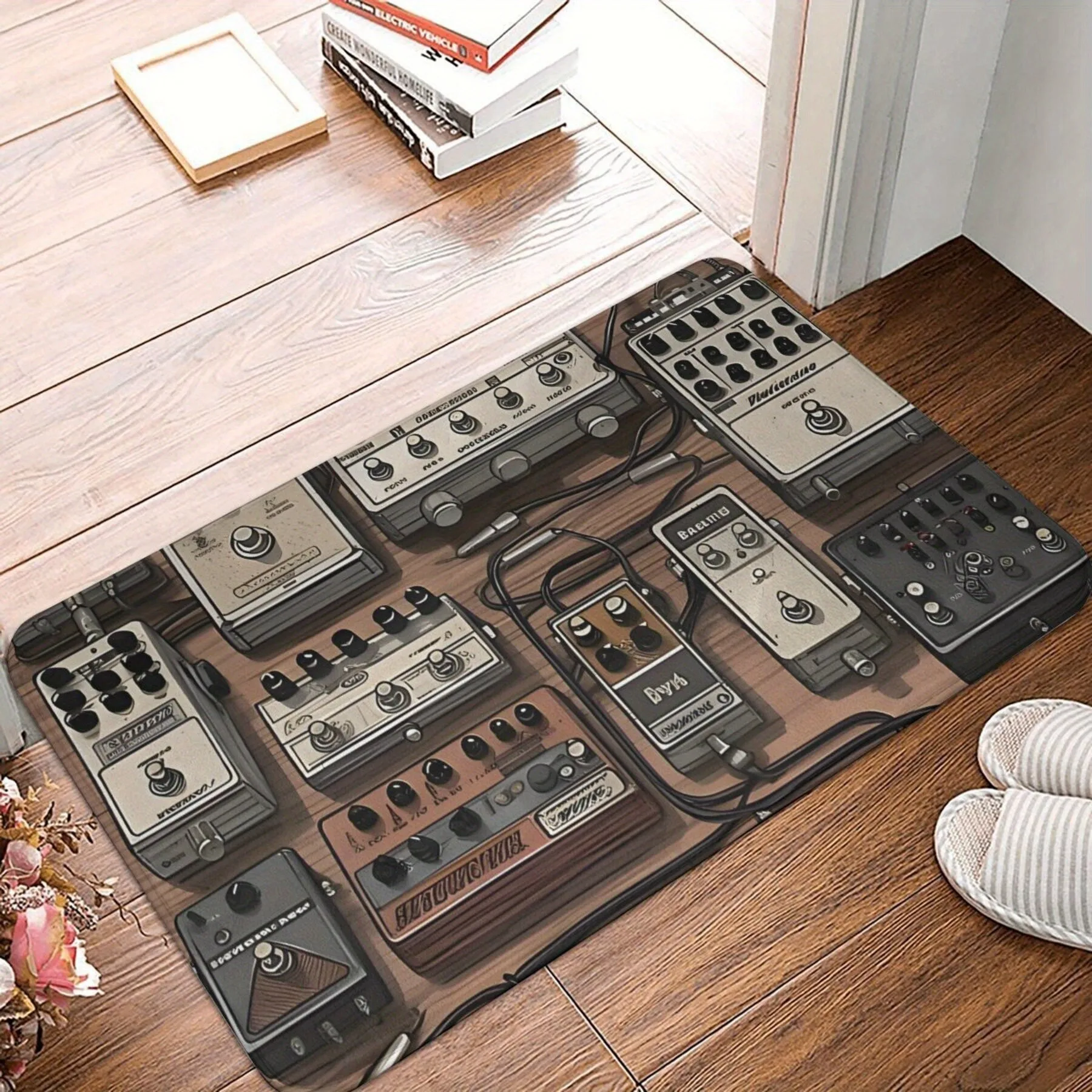Guitar Effect Pedal Board Music Enthusiast Doormat Non-Slip Polyester Indoor Entryway Rug Rectangular Mat