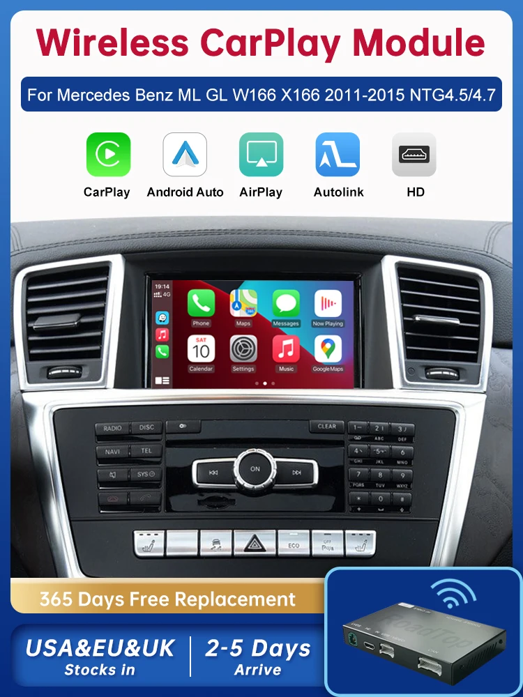 Drahtloses Android Auto für Mercedes Benz ML GL W166 X166 NTG4.5/4.7 2011–2015 mit Carplay-Schnittstelle Mirror Link AirPlay