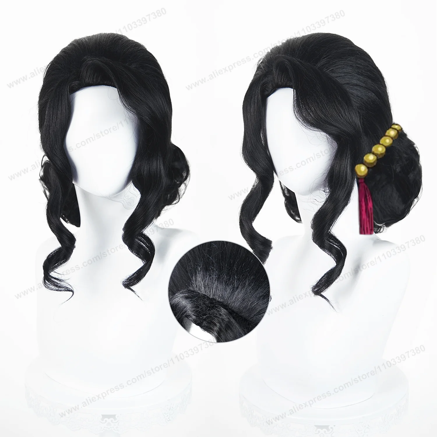 Kibutsuji Muzan Cosplay Wig 38cm Short Black Women Hair Anime Cosplay Wig Halloween Heat Resistant Synthetic Wigs