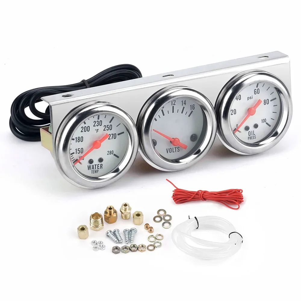 

Universal 52MM Water Temp Oil Pressure Voltage Three in One 2-inch Triple Gauge Combination Instrument Mechanical Kit Gauges