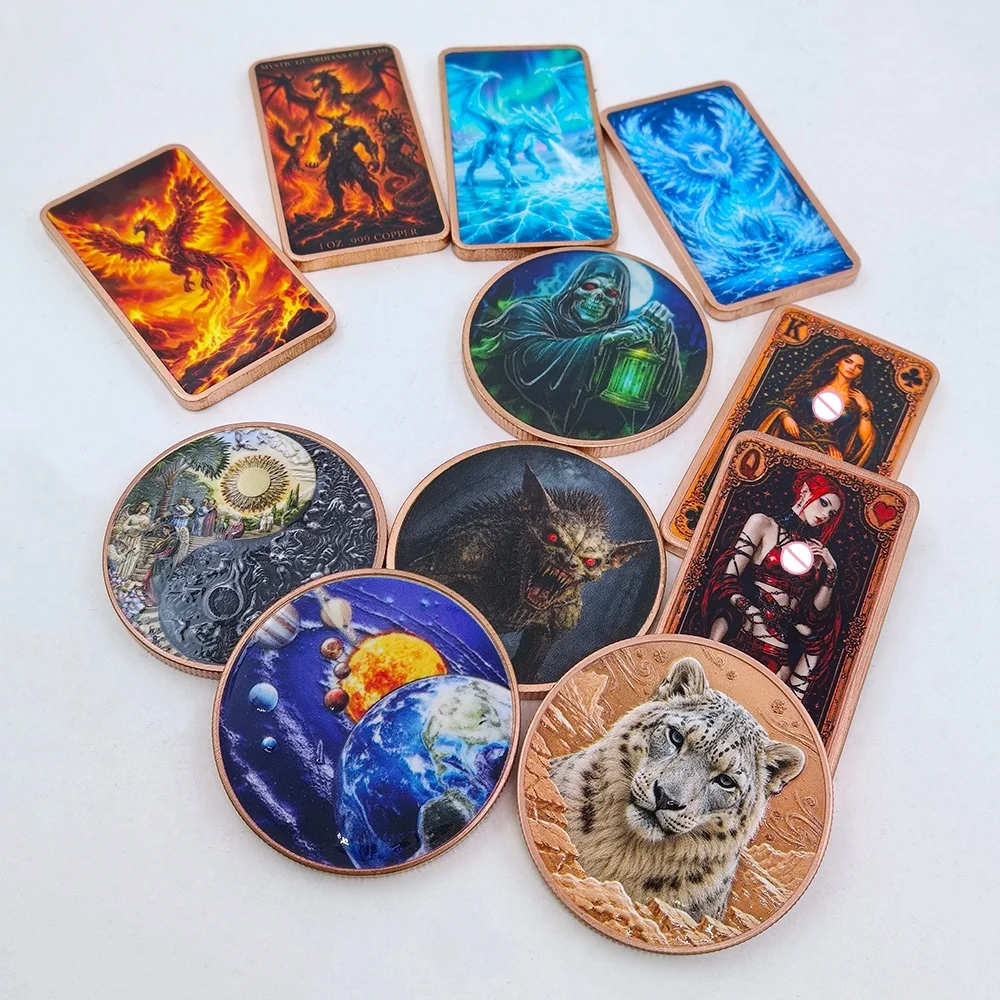 36 Designs Wild Animal, Mythical Creatures, Alien 1oz .999 Pure Copper Commemorative Coin Color Printed Metal Crafts For Gift