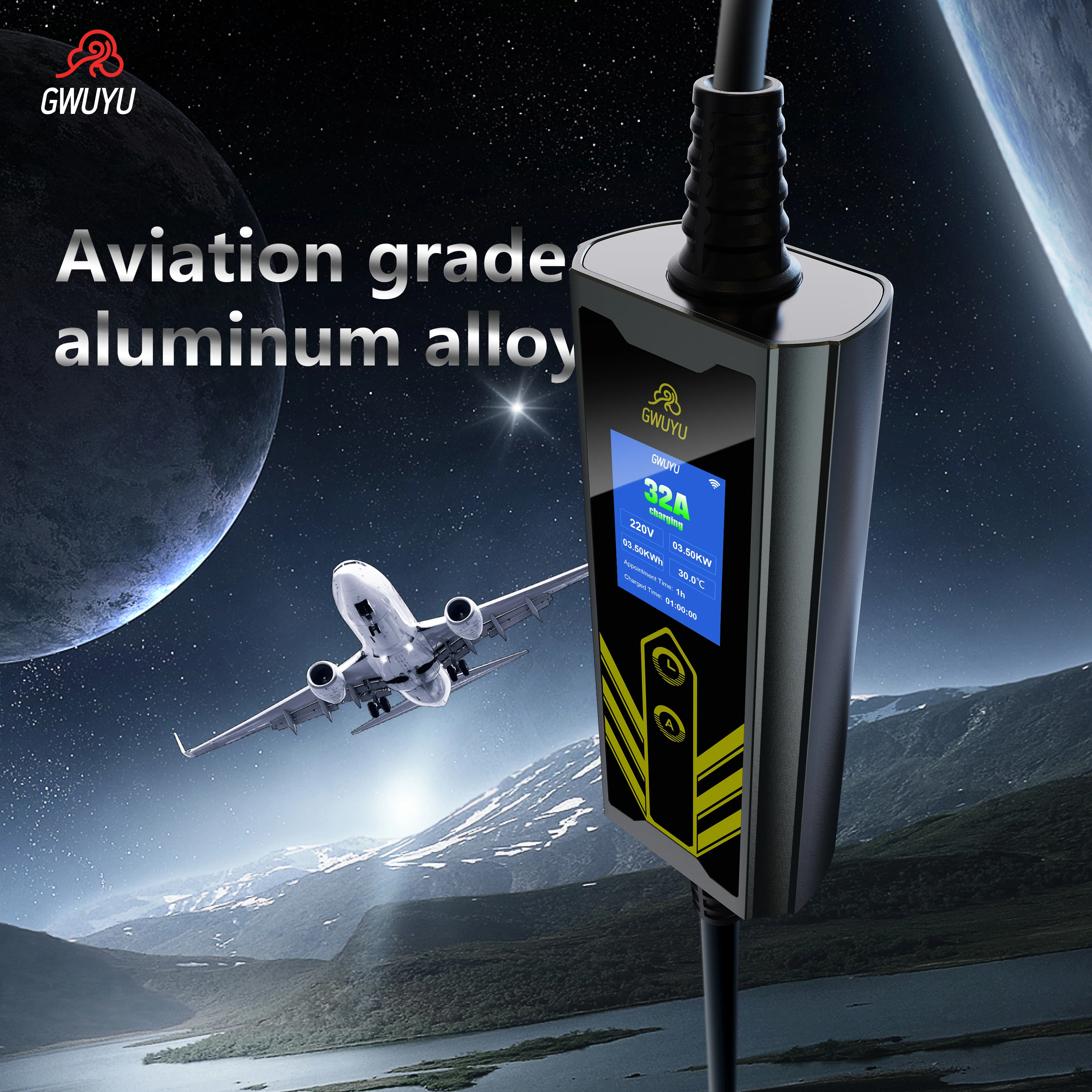 GWUYU 7KW 11KW Portable EV Charger Type2 5M Cable Adjustable Current Delay Charging EU Standard EV Charging Box