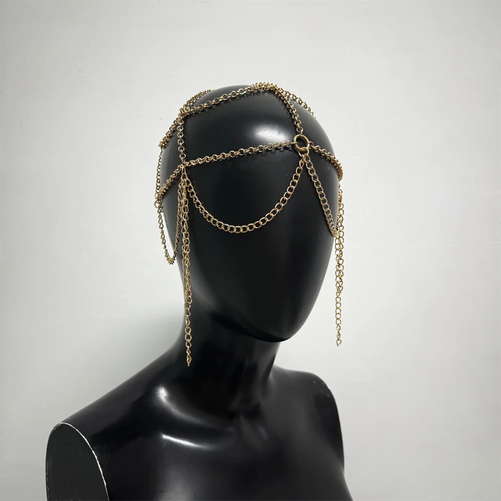 Silberner Metallketten-Kopfschmuck für Damen, Y2K Quasten-Fransen-Haarschmuck für Festival, Rave-Party, Kostüm, Sexy Performance-Accessoire – Detail 12