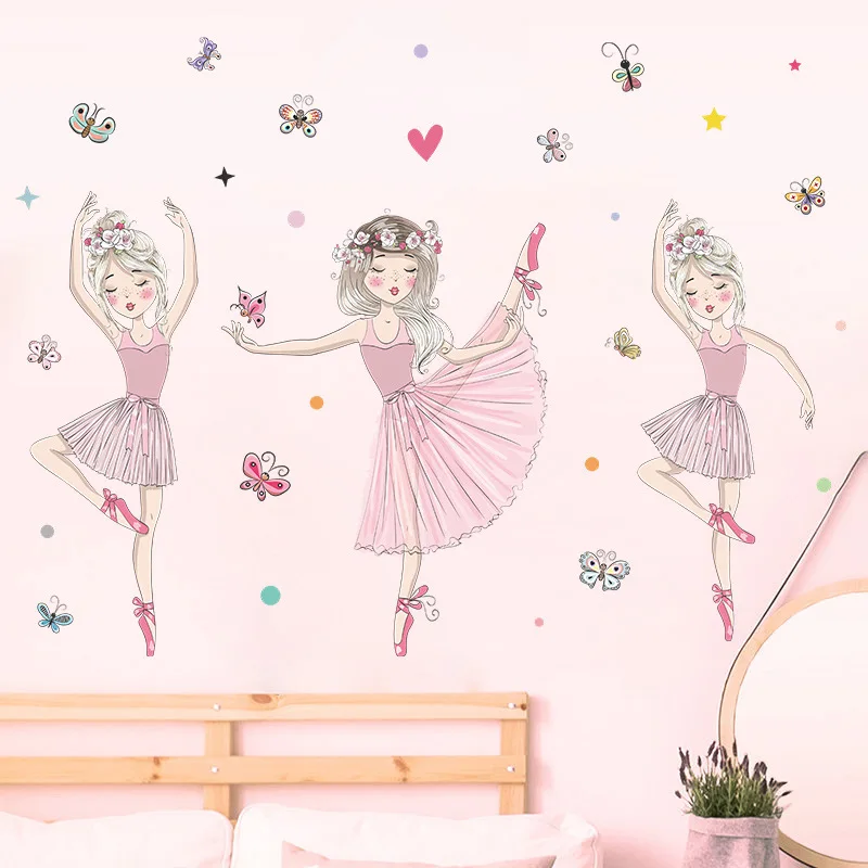 Beautiful Ballerina Girl Wall Sticker for Girls Rooms Baby Children Bedroom Living Room Wall Decorative Vinyl Girl Wall Stickers