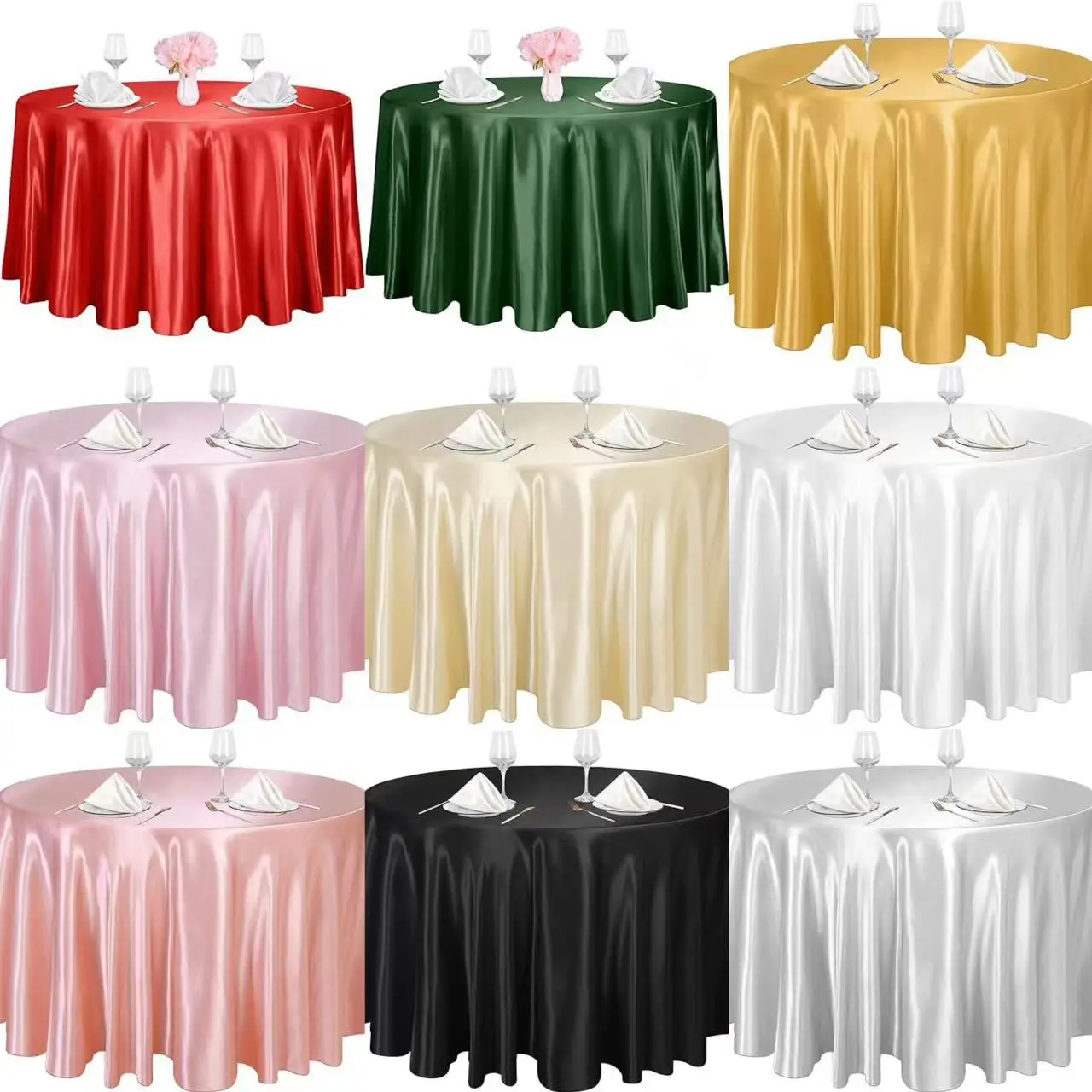 275CM Round Satin Tablecloths Satin Cover Silk Tablecloth Smooth Fabric for Wedding Banquet Table Decoration