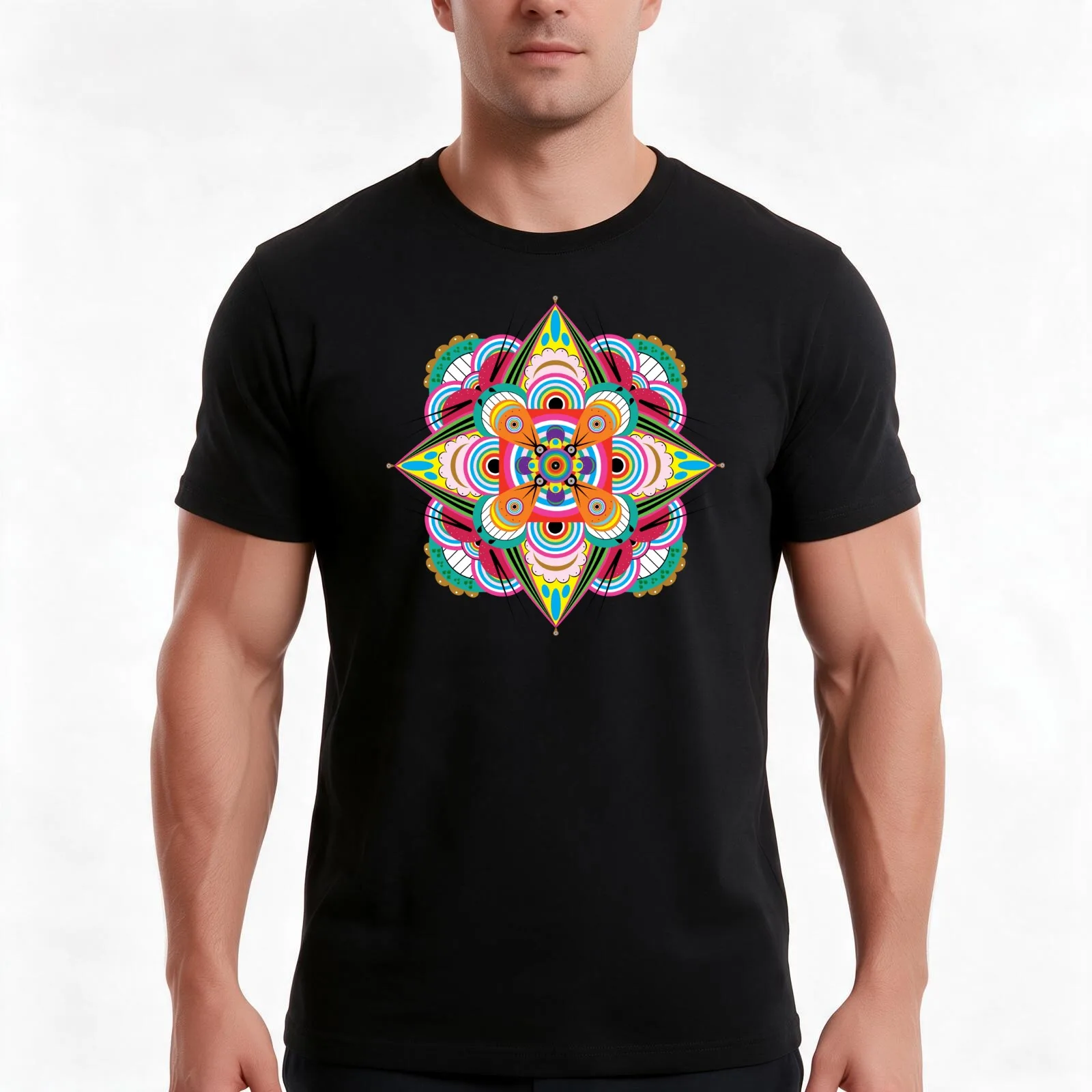 Tiger Dragon Mandala T-Shirt, Summer Casual Cotton Tee, Oversized Streetwear Tops, Vintage Graphic Print, Loose Fit Short Sleeve