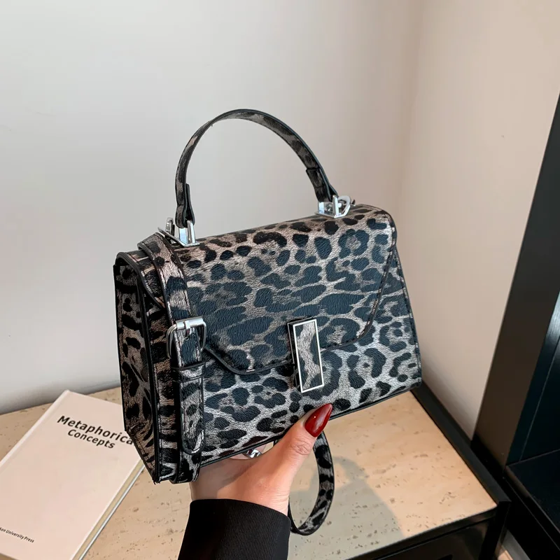 Small Square Handbag Tote Bag For Women Vintage Clutch Bag Branded Leopard Pattern Crossbody Shoulder Bag Ladies Pu Leather Bag