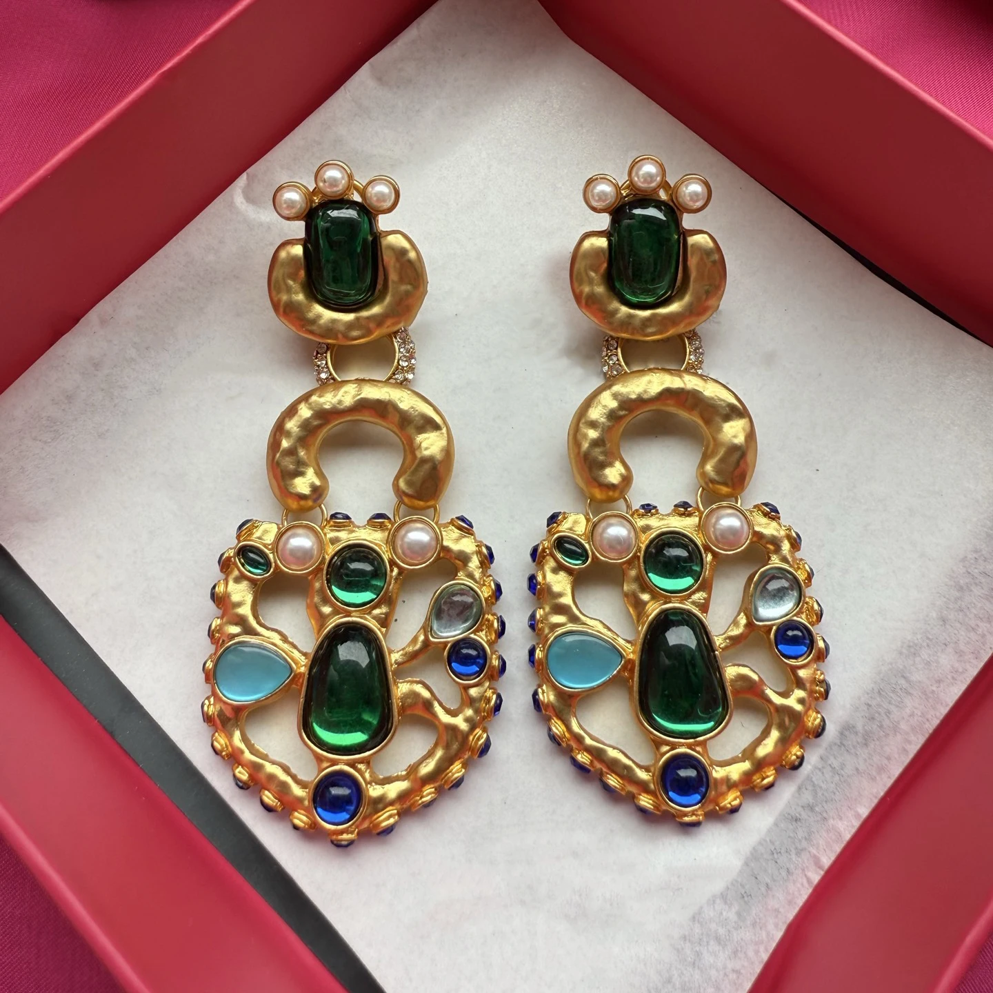 2026 Famous Designer Brand Top Quality Colored Crystal Gemstones Brass Plated Gold Earrings Women Luxury Jewelry