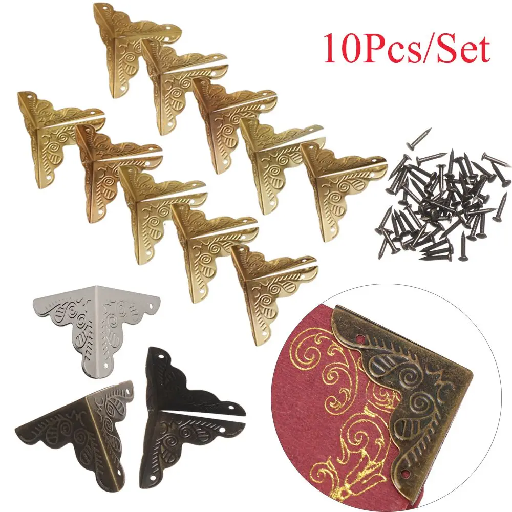 10PCS DIY Crafts Carved Furniture Hardware Metal Vintage Corner Brackets Antique Bronze Corner Protector Box Decor