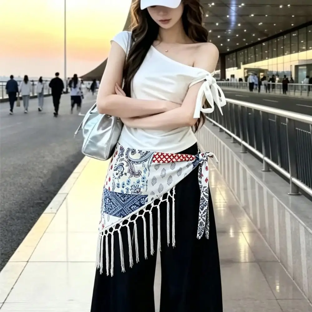 Fashion Tassels Fringe Waist Belt Exquisite Ethnic Triangle Waistband Retro Embroidery Dance Hip Scarf for Women