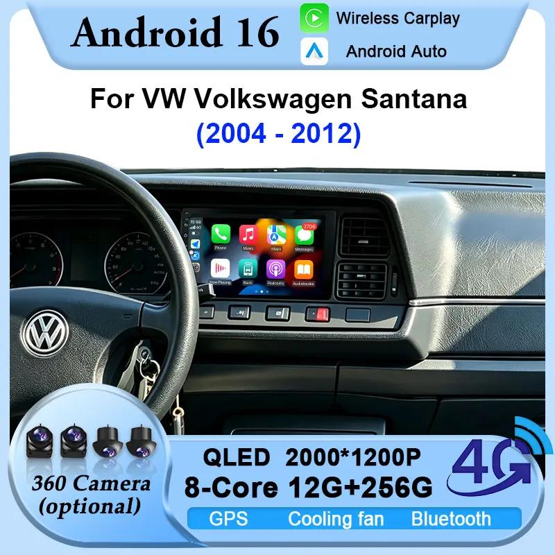 9‘’ Android 16 Auto For VW Volkswagen Santana 2004-2012 Head Unit Split Screen Autoradio Car Radio Multimedia Player GPS Carplay