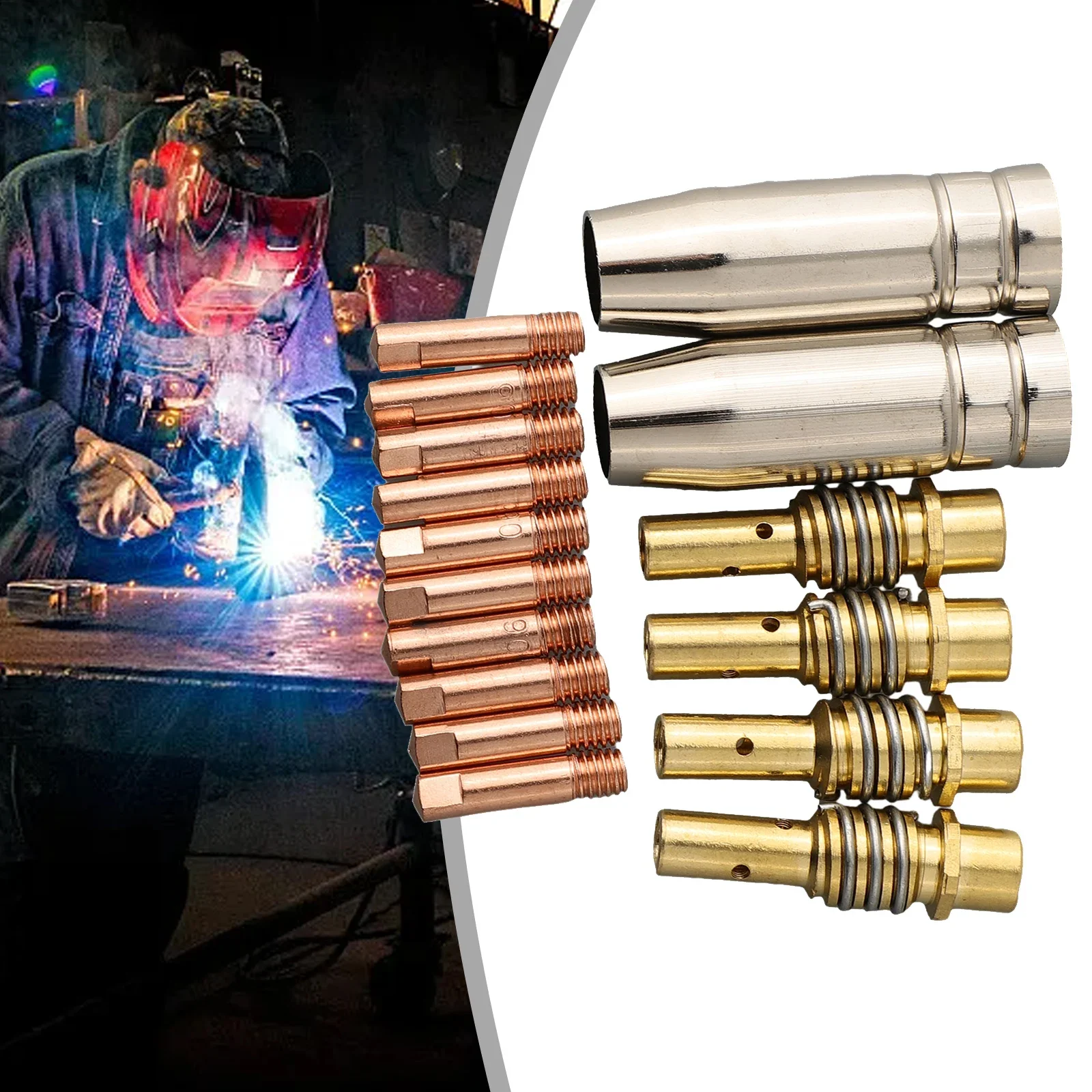 Reliable Mig Contact Tip Consumables 16PC MIG Welding MB15 15AK Contact Tip, 0 6/0 8/0 9/1 0/1 2mm, Suitable For Various Brands