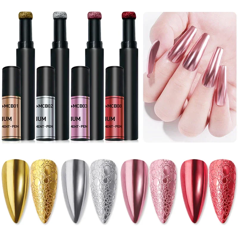 Solid Mirror Powder Air Cushion Magic Pen Nail Art Glitter Gold Silver Chrome Pigment Dust UV Gel Polish