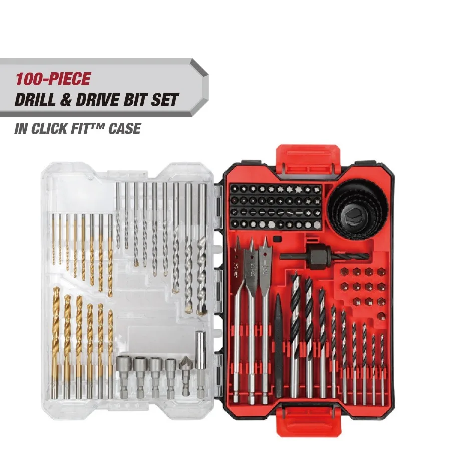 

100-Piece Drill and Drive Tool Set for Home Repair DIY Projects, Black with Orange Accents, Durable Click Fit Case with Organiz