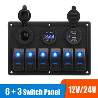 Panel de interruptor de 6 botones con voltímetro Digital, Cargador USB 3,0, adaptador de corriente para coche, barco, caravana, 24V, 12V