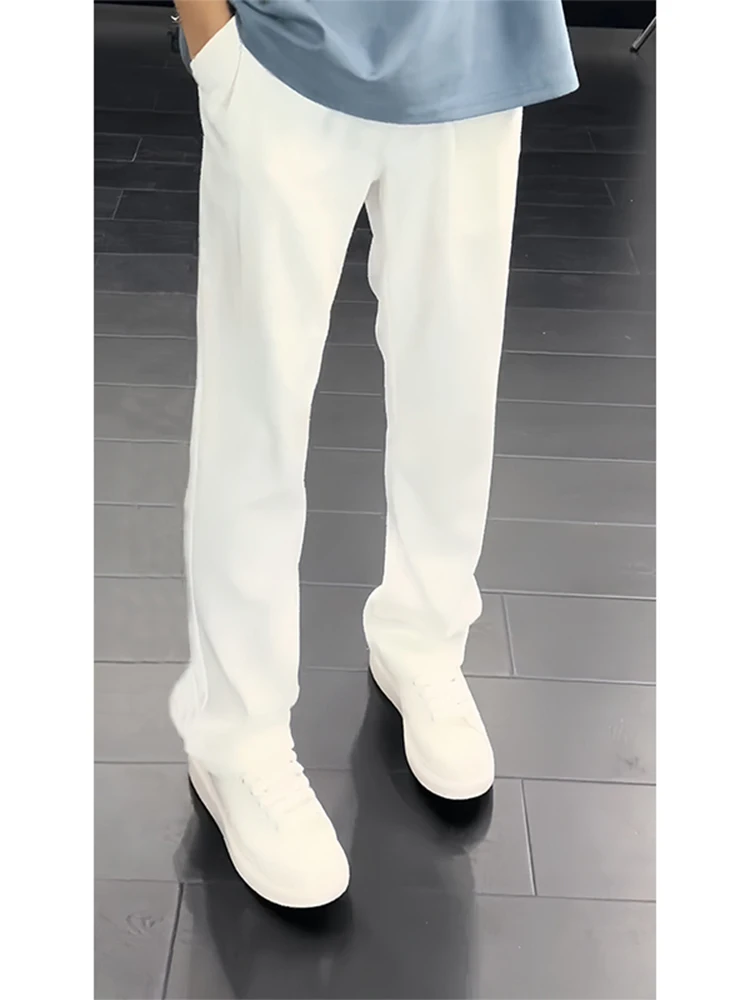 

Мужские летние брюки из ледяного шелка чисто белого цвета, тонкие, прямые, повседневные, свободного кроя, 57 Western Pants, чистый силуэт, комфортные, для отдыха