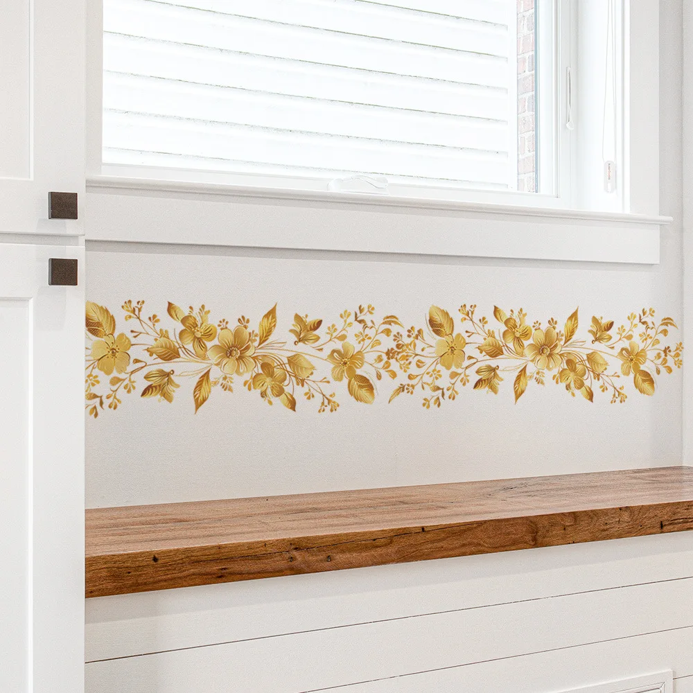 Golden Flowers Decorative Vinyl Wall Stickers For Wall Decor Adhesive Wallpaper Furniture Sticker Bedroom Accessories Room Decor