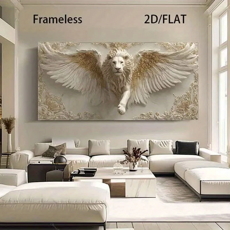 

2D/flat 1pc Modern Winged Lion Statue Canvas Wall Art Painting, Unframed Abstract Prints for Living Room & Bedroom Decorations