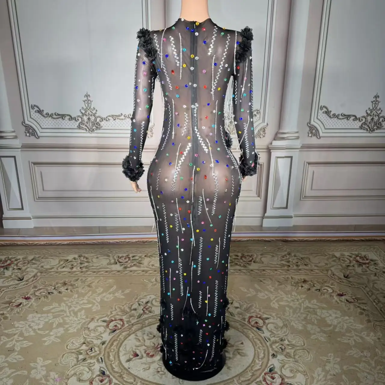 ZD 섹시한 라인스톤 디너 가운 여성용 롱 드레스 다이아몬드 프린지 파티 롱 드레스 여성 정장 연회 프롬 이브닝 드레스