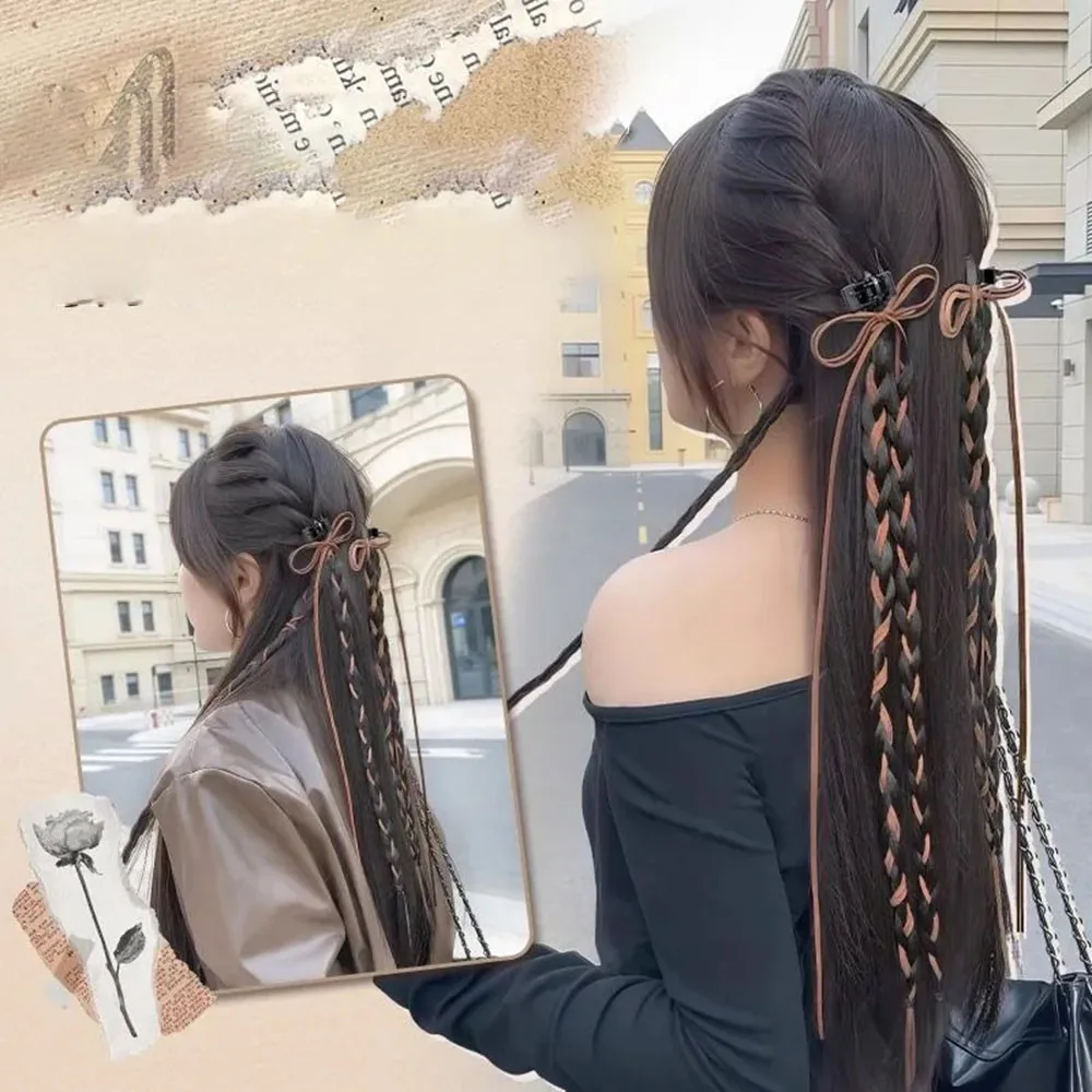 1PC Y2K Hot Girl Intrecciato Treccia Sintetica Parrucca Grab Clip Dolce Streamer Arco Hip-Hop Dreadlocks Coda di Cavallo Estensioni