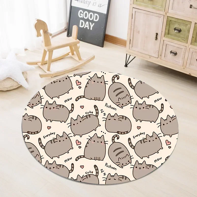 New Pusheen Cute Flannel Round Floor Mat Non-slip Carpet Cartoon Fat Cat Living Room Kitchen Bath Rug Home Decor Christmas Gifts