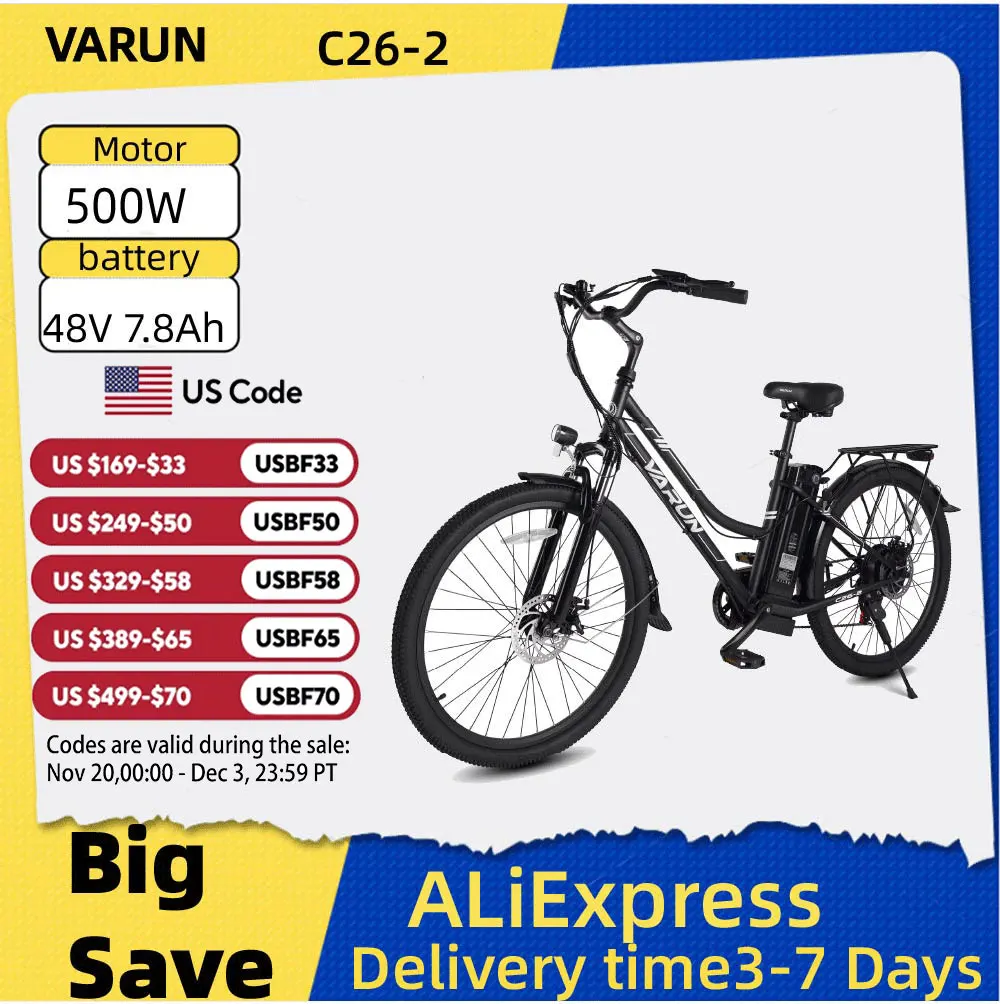

VARUN C26-2 Adult E-Road Bike 500W 48V Urban commuting Electric Bicycle 27.5" Fat Tire E Bike