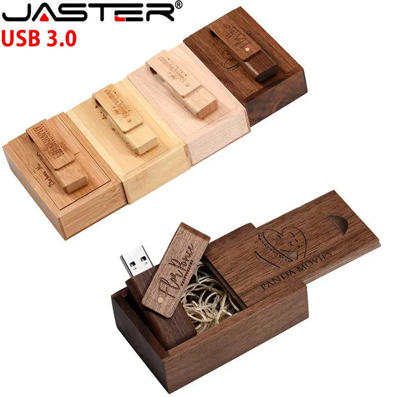 Pendrive de alta velocidad con logotipo personalizado, unidad Flash USB 3,0 de 128GB, caja de madera, 64GB, para fotografía, regalo de boda